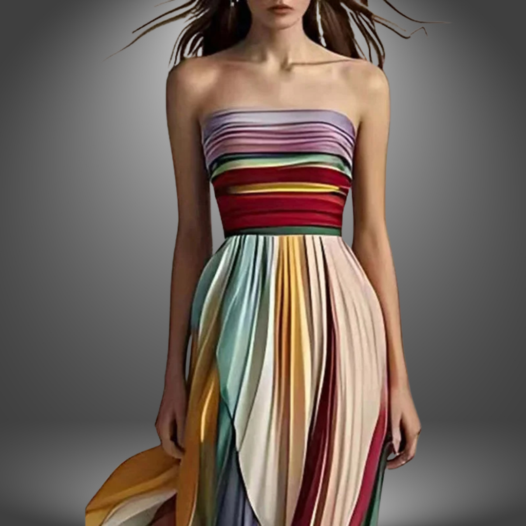 Easy Strapless Pleated Long Dress For Women | Ava