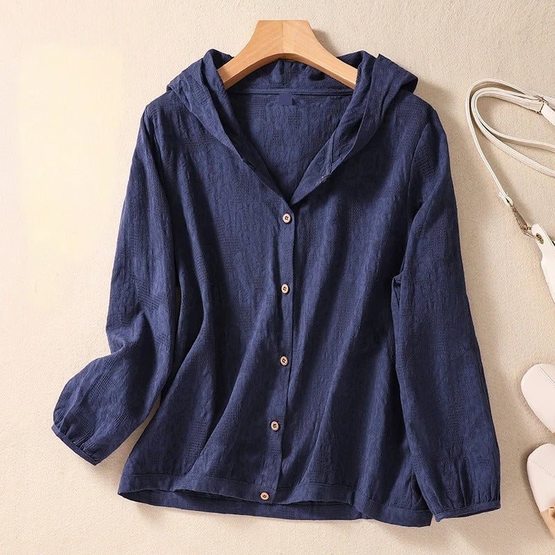 Alluring Lightweight Button Front Hooded Top For Women | Sorella