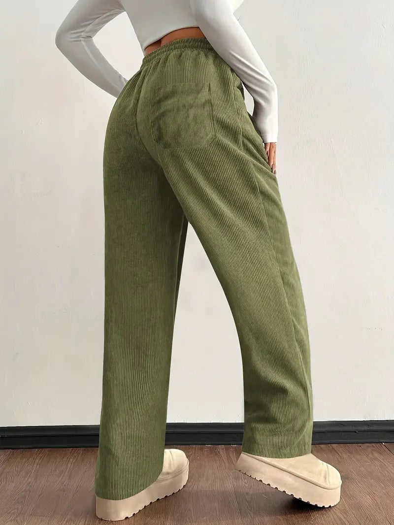 Gold Wide Leg Drawstring Trousers for Women | Elodie