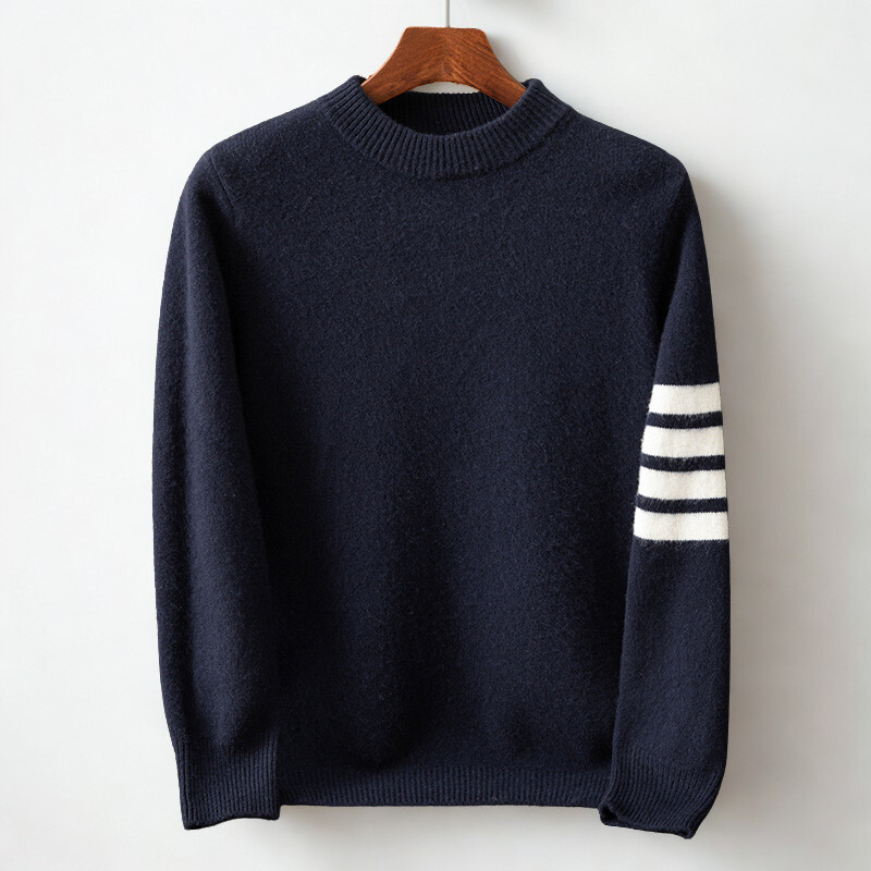 Denim Stripe Sleeve Crew Neck Sweater For Men | Raffy
