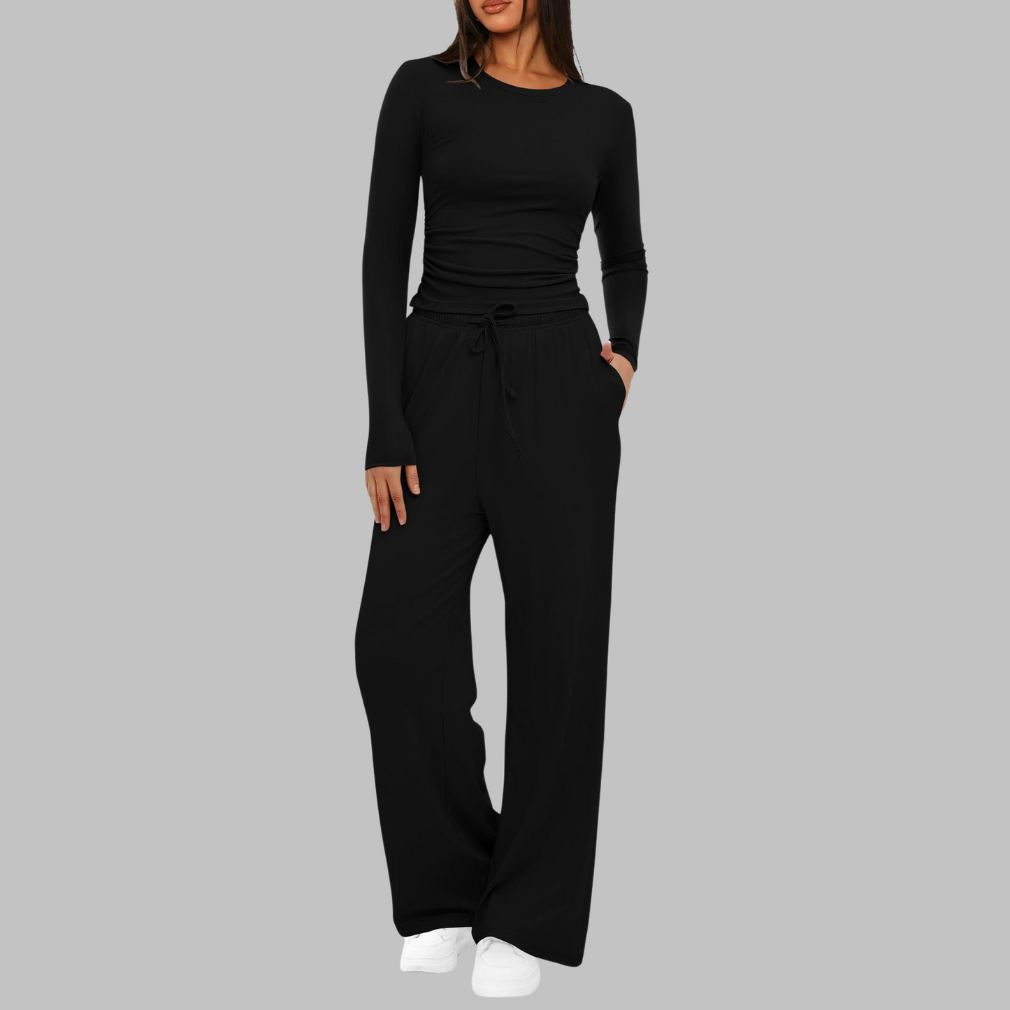 Hampstead Casual Long Sleeve Top And Wide Leg Trousers Set For Women | Eloria