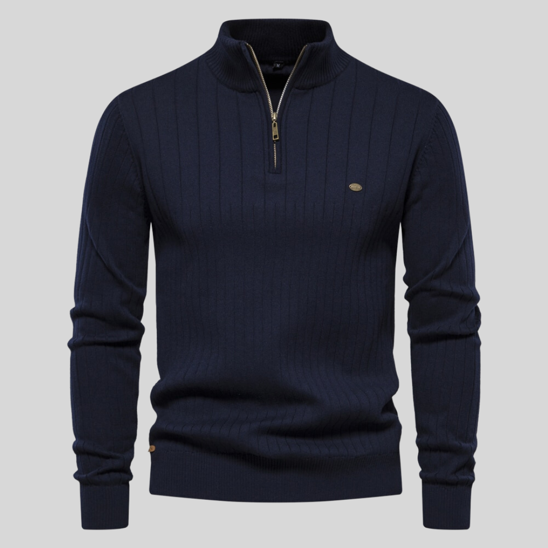 Lavender Ribbed Zip Neck Sweater for Men | Corin