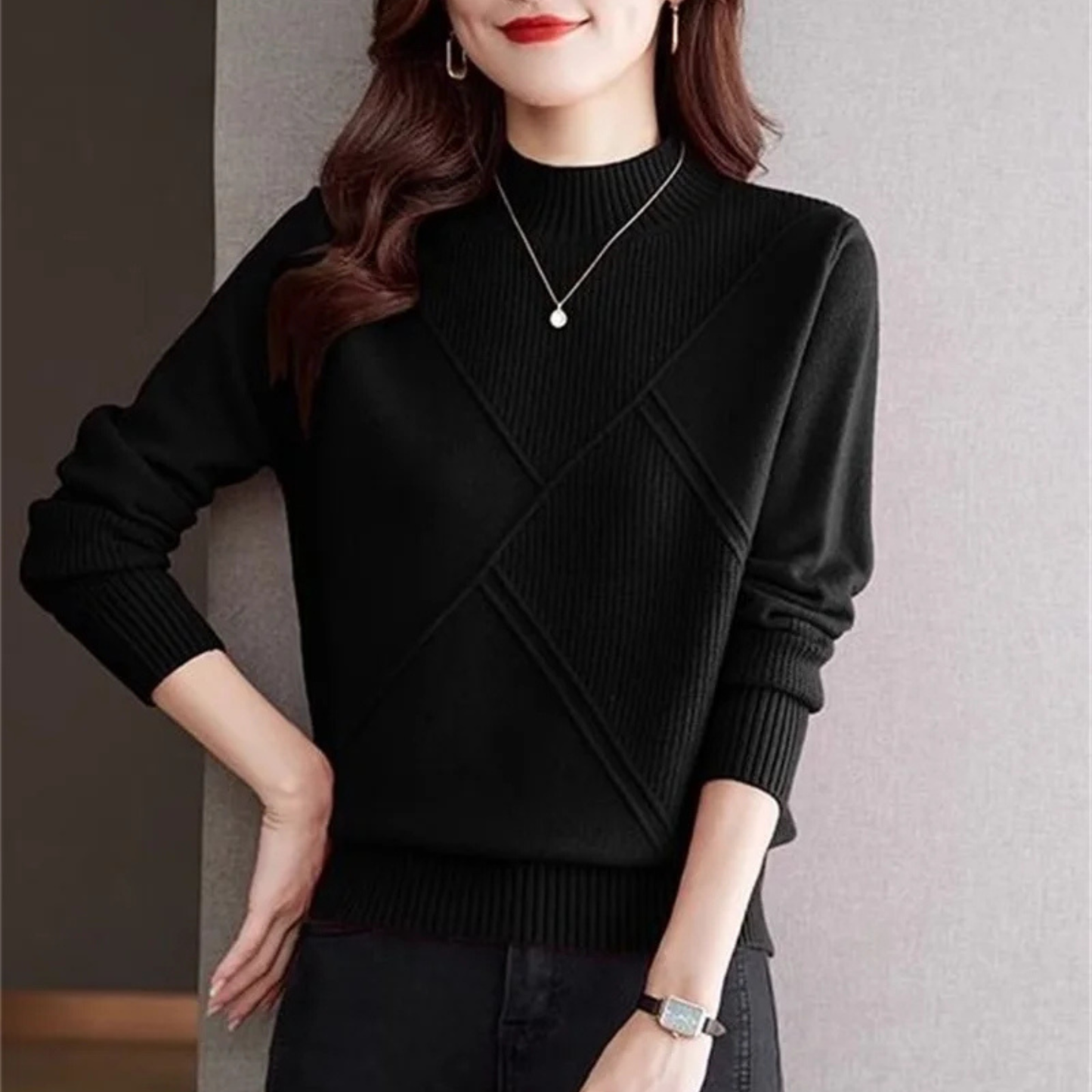 Leading Ribbed Mock Neck Sweater For Women | Elowenna