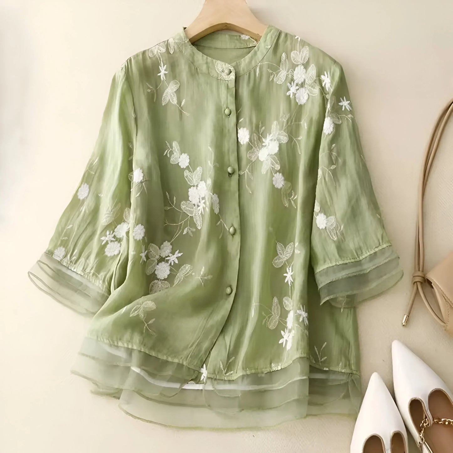 Conscious Embroidered Floral Button Blouse For Women | Liora