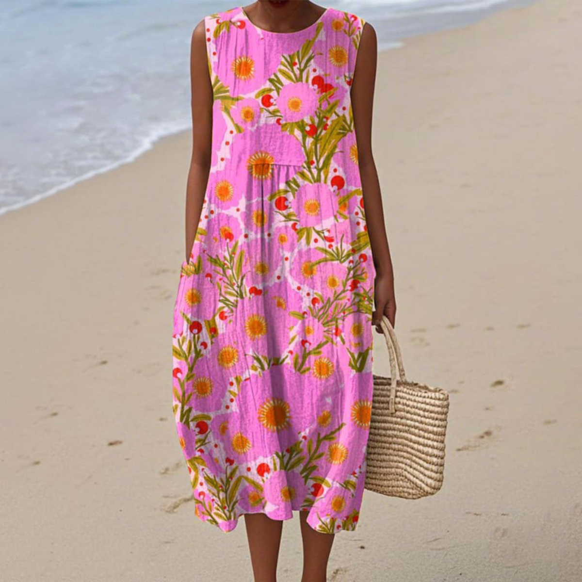 Reliable Vibrant floral dress with relaxed silhouette for women | Lani