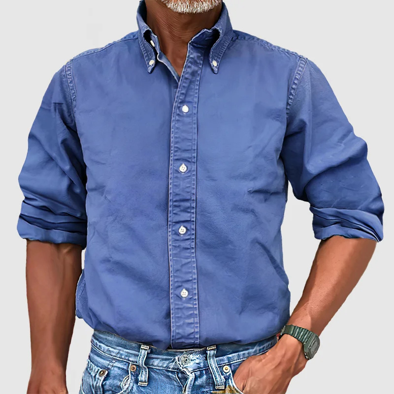 Woven Classic Long Sleeve Button Shirt For Men | Mark