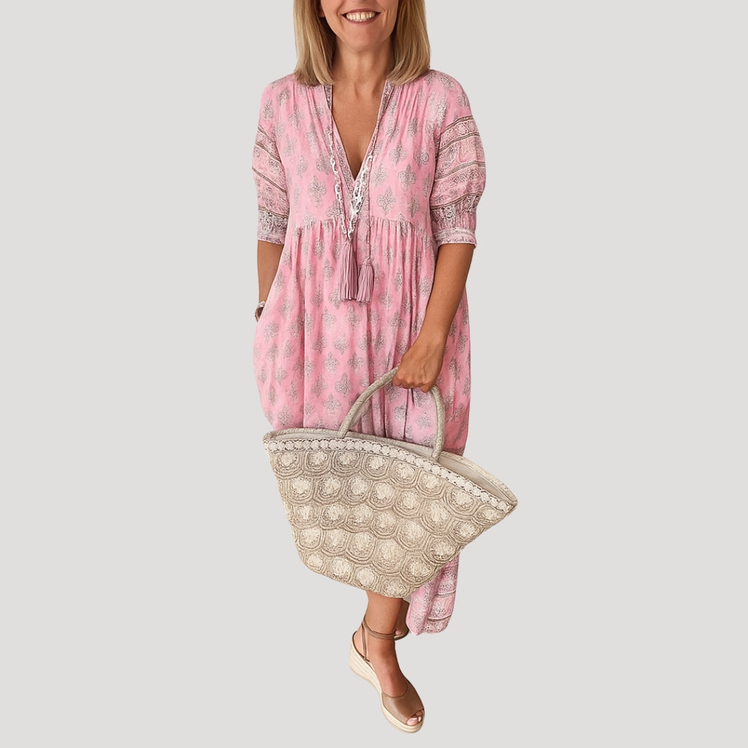 Harbor Boho midi dress with printed design for women | Liora
