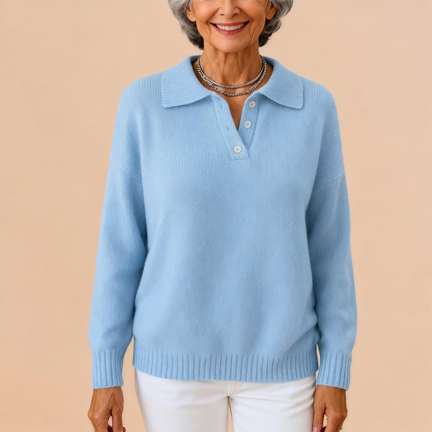 Floral Collared Button Neck Sweater for Women | Celestine