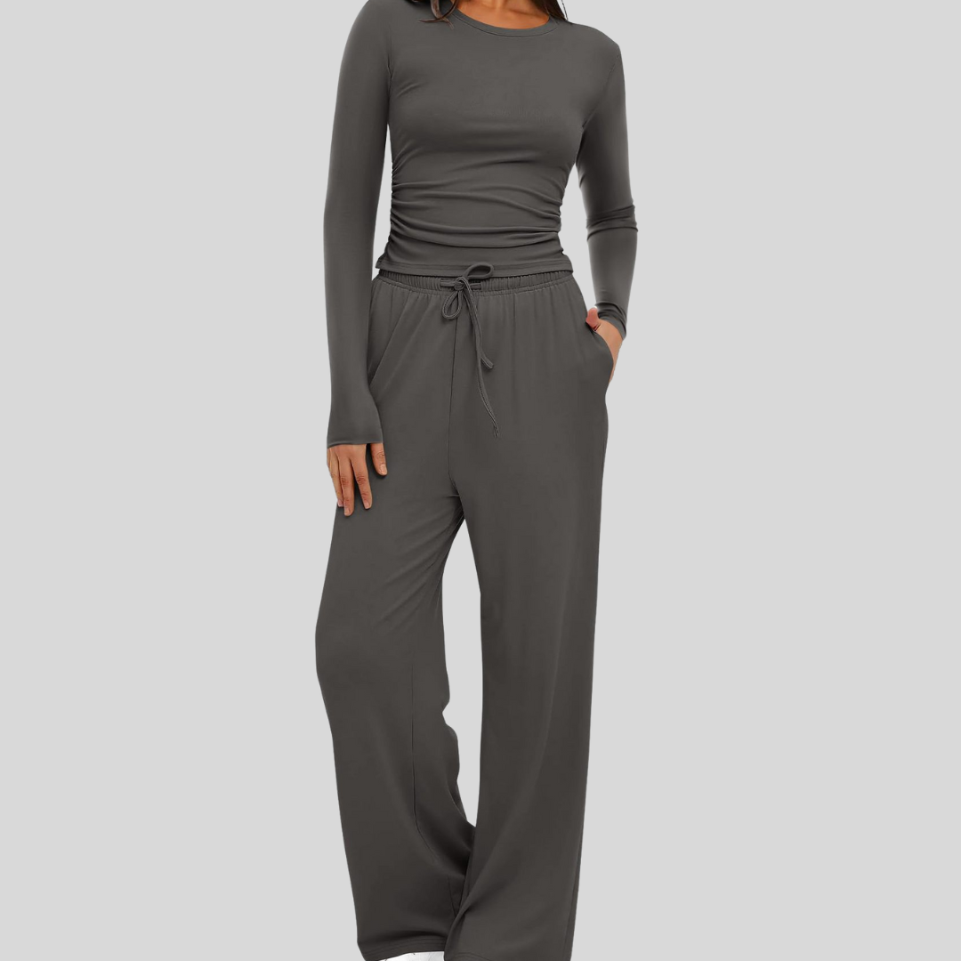 Mayfair Casual Long Sleeve Top And Wide Leg Trousers Set For Women | Virella