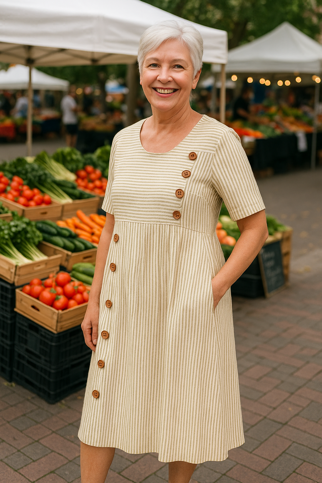 Traditional Striped midi dress for women | Brienne