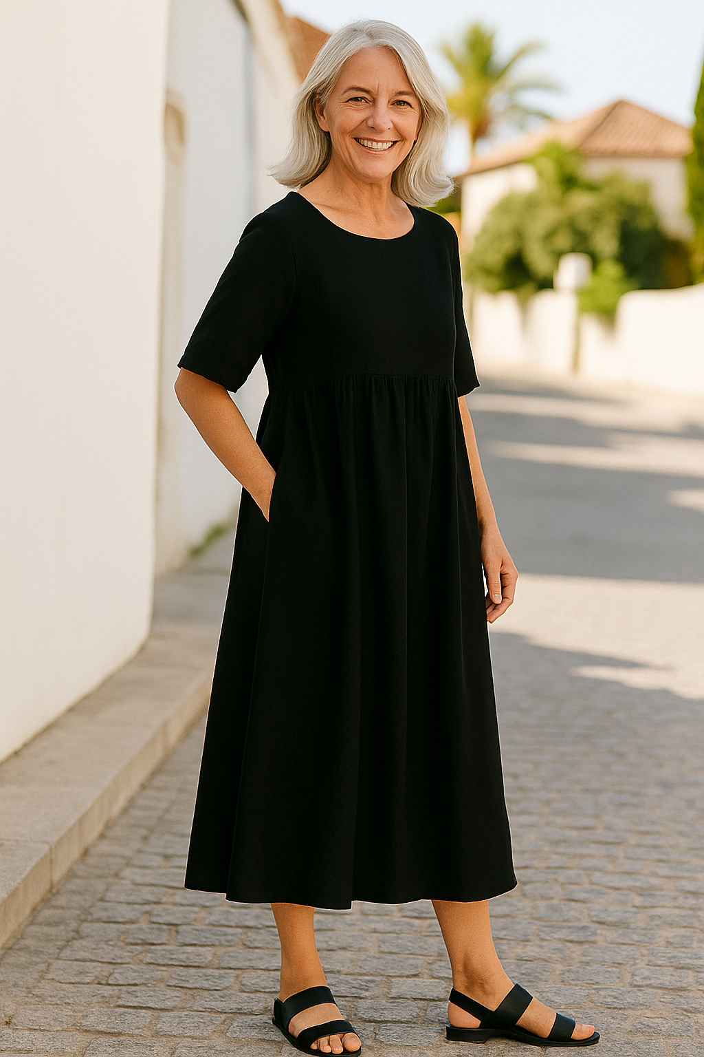 Sculptural Cotton pocket midi dress for women | Anora