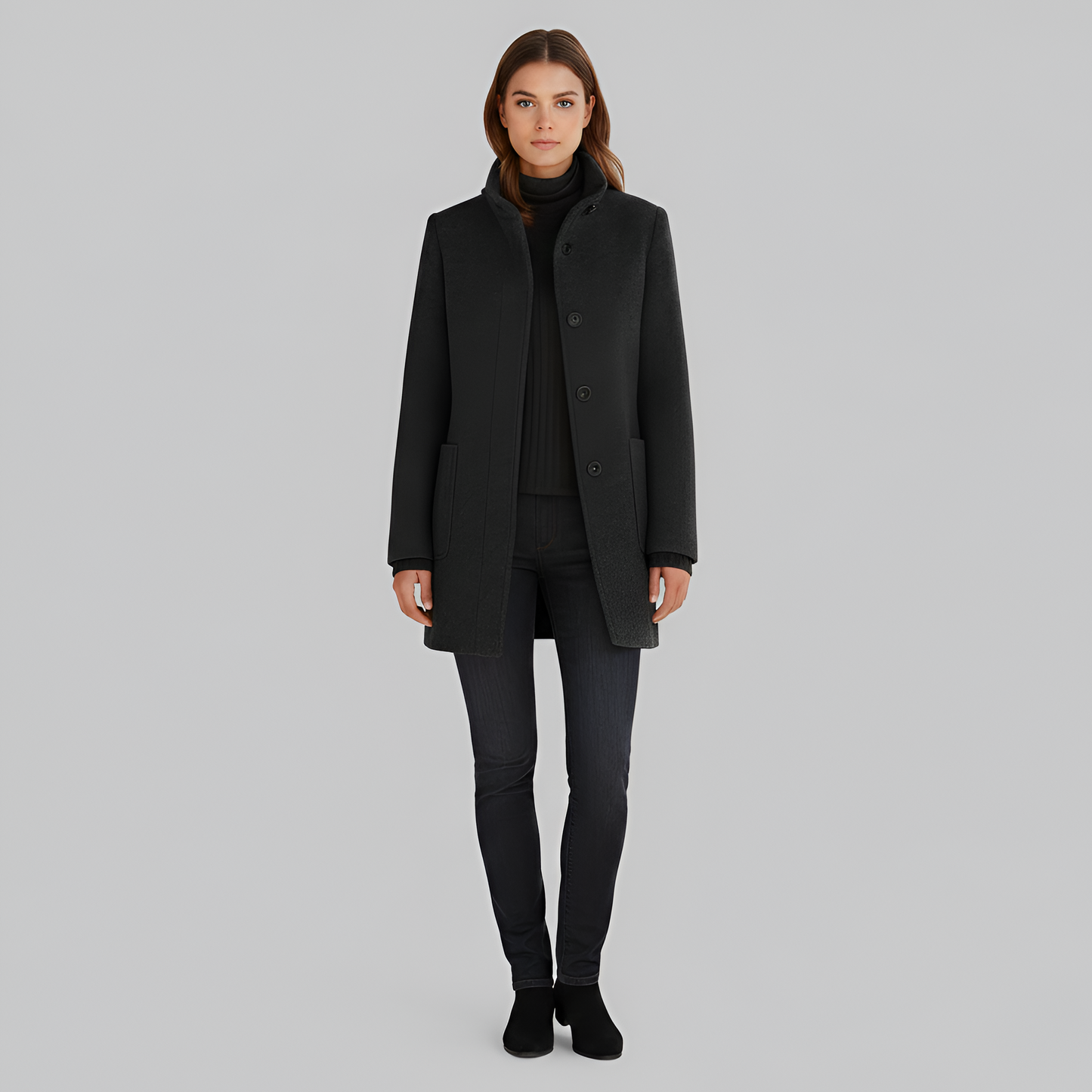 Edwardian Elegant button-front coat with high collar for women | Valerios