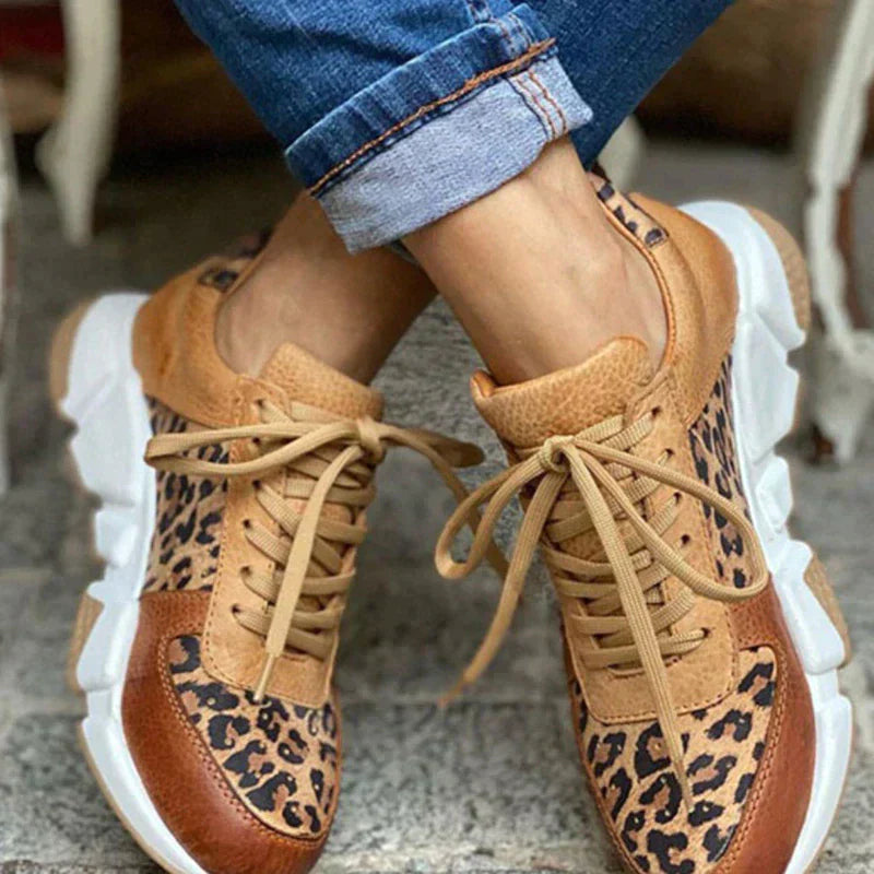 Knitted Leopard Print Lace Up Sneakers For Women | Iris