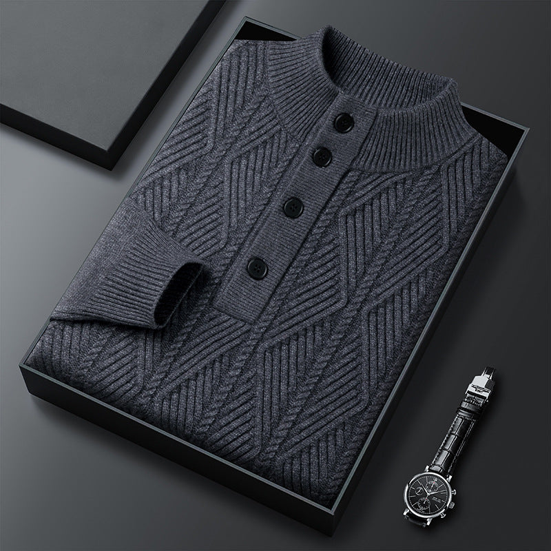 Copper Textured Button Neck Sweater for Men | Leandro
