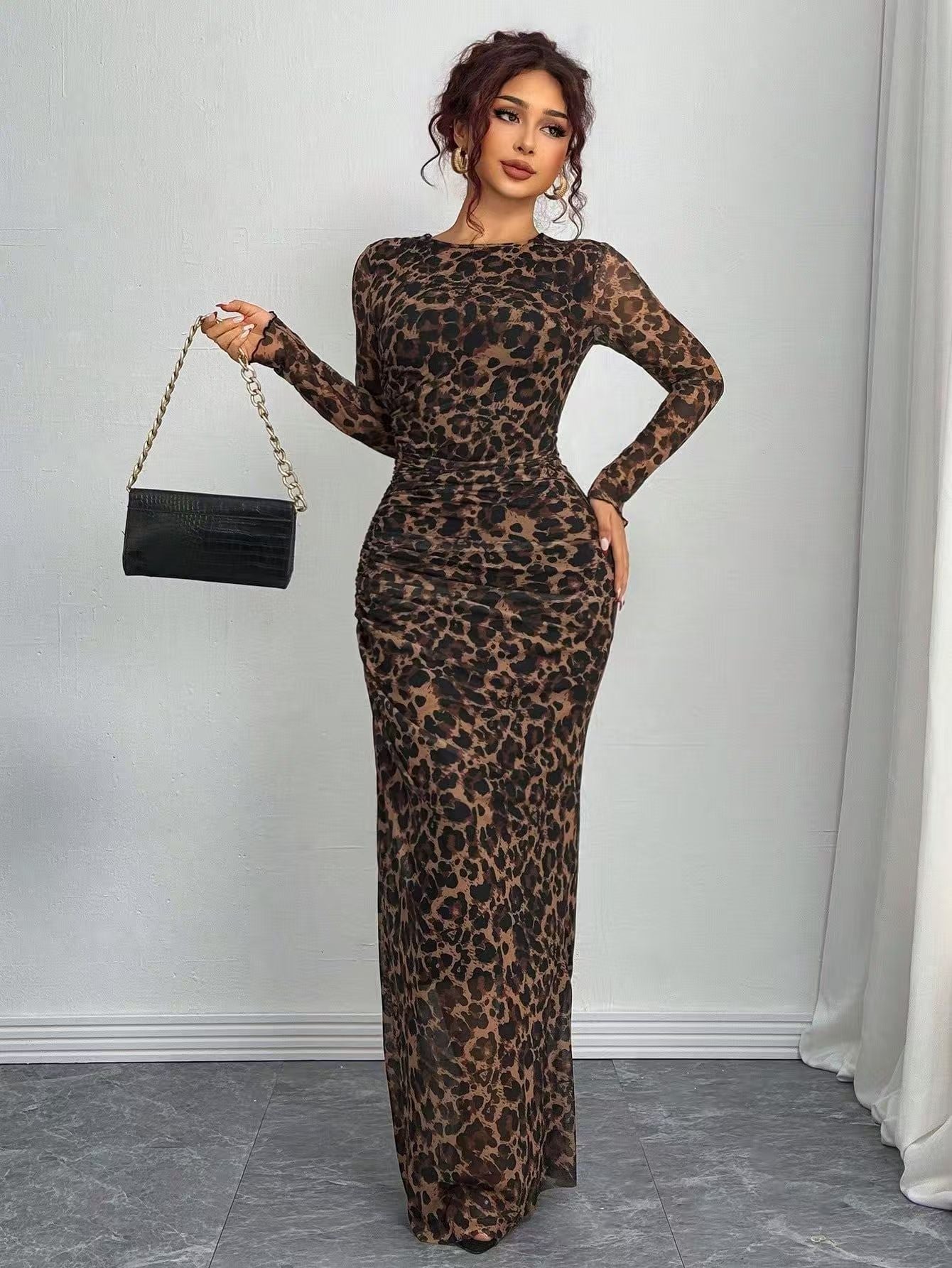 Harbor Printed Long Sleeve Bodycon Long Dress For Women | Arissa