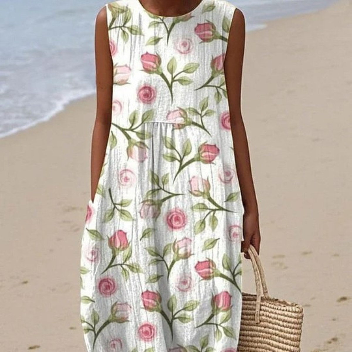 Petalled Floral sleeveless summer dress for women | Maribel