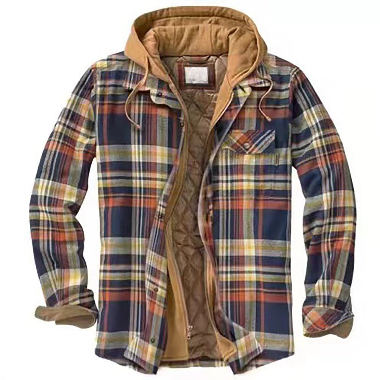Cultured Lined check overshirt jacket with hood for men | Hendrik