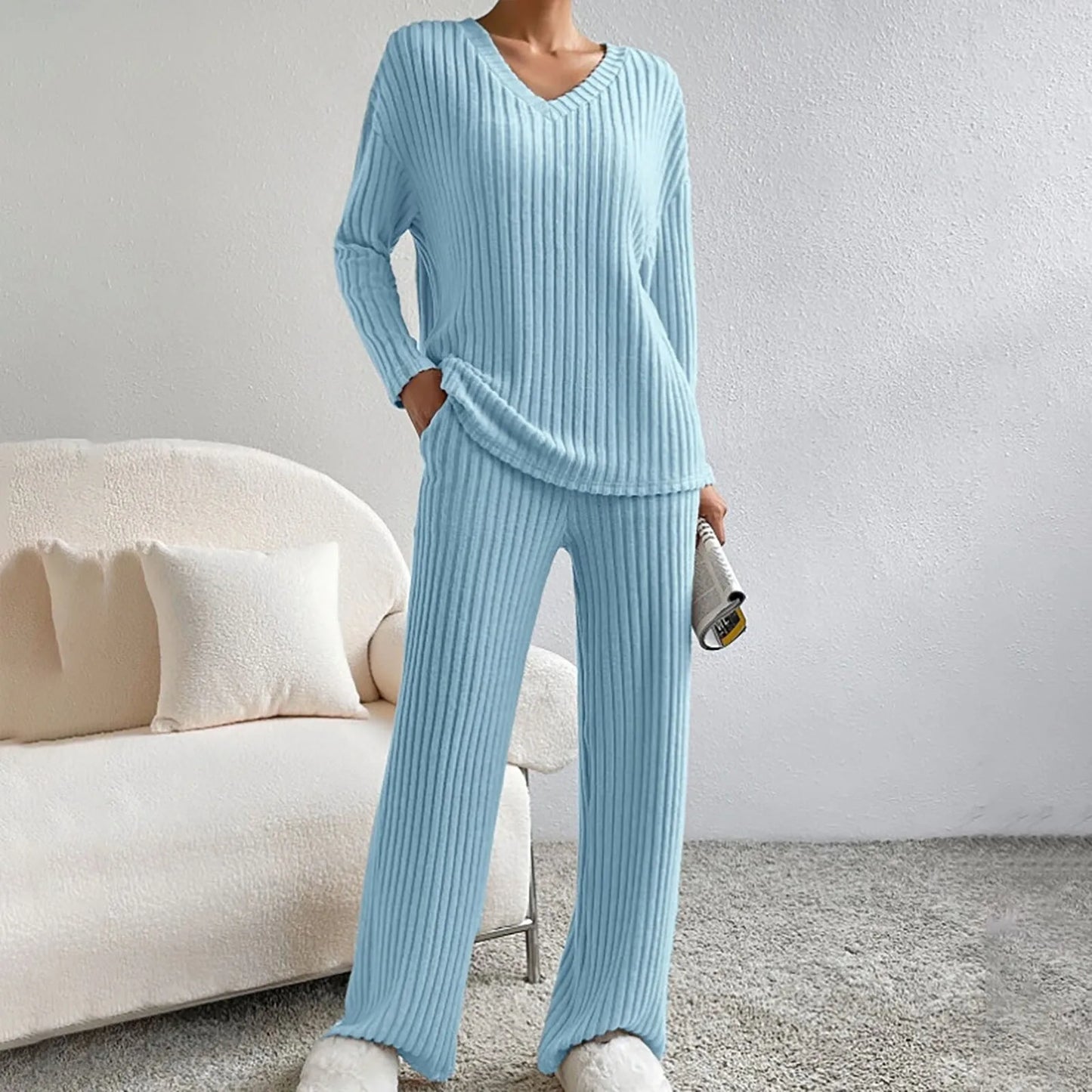 Relaxed Relaxed Ribbed Two Piece Lounge Set For Women | Mireva