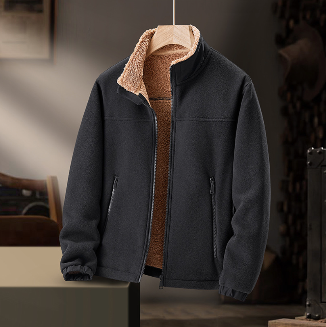 Matte Zip Front Sherpa Jacket for Men | Calder