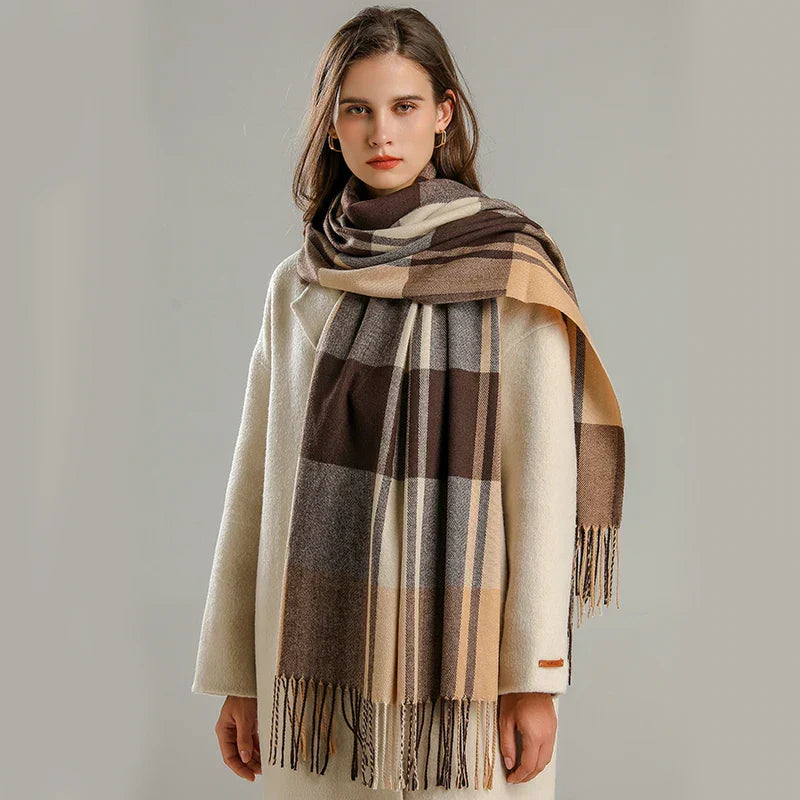Elevated Classic Plaid Fringe Scarf For Women | Elowenra