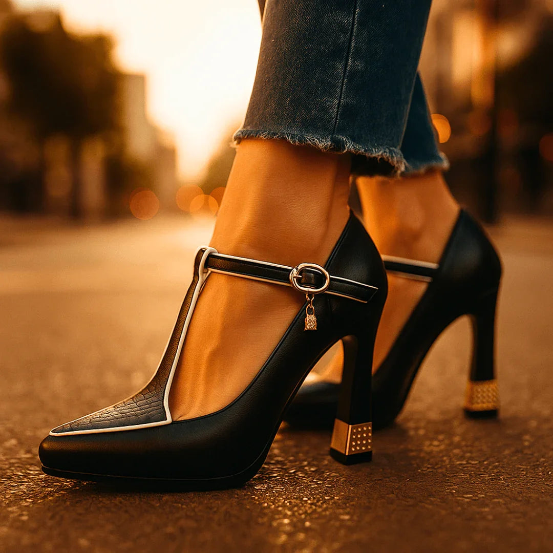 Sublime Pointed Toe T Strap Heels For Women | Vivienne