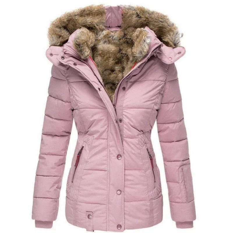 Snowy Hooded faux fur coat for women | Celeste