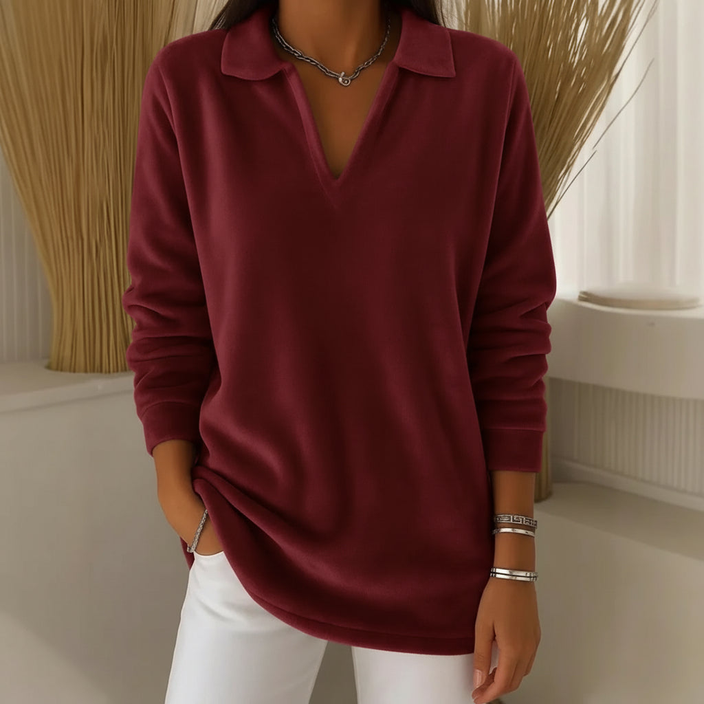Contemplative Collared V-neck jumper with soft-touch feel for women | Amelia