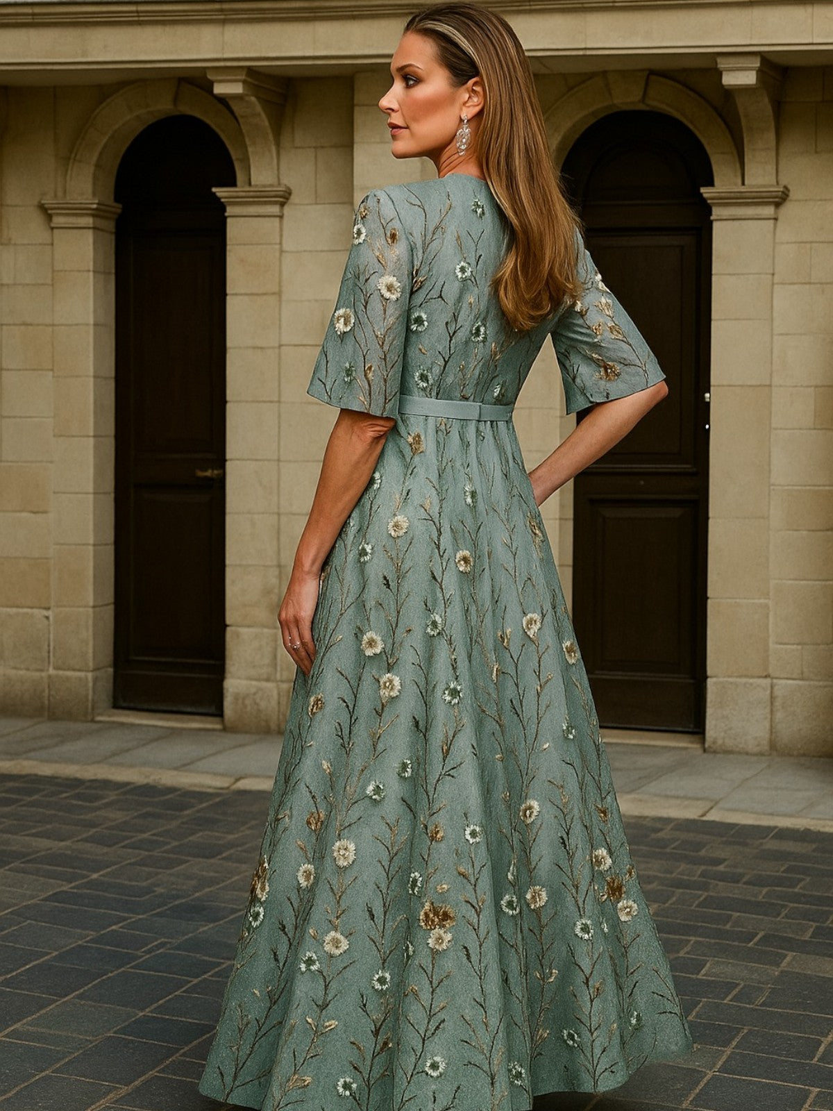 Special Elegant V-neck belted boho dress for women | Hazel