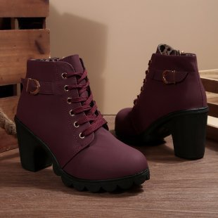 Riverside Lace Up Buckle Chunky Ankle Boots For Women | Elara