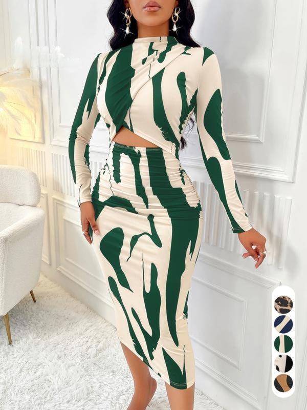 Understated Colorblock Print Cut Out Bodycon Dress For Women | Zephyra