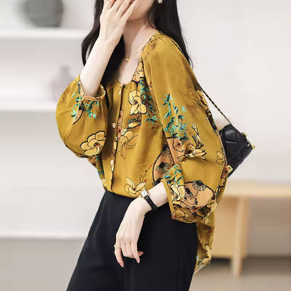 Autumnal Floral long-sleeve blouse for women | Abigail