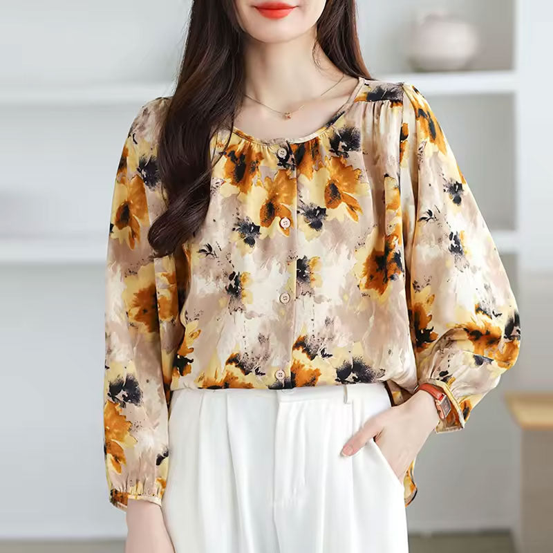 Autumnal Floral long-sleeve blouse for women | Abigail