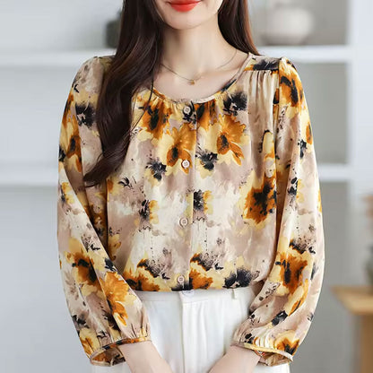 Autumnal Floral long-sleeve blouse for women | Abigail