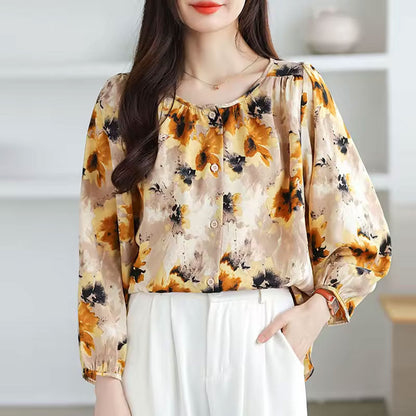 Autumnal Floral long-sleeve blouse for women | Abigail