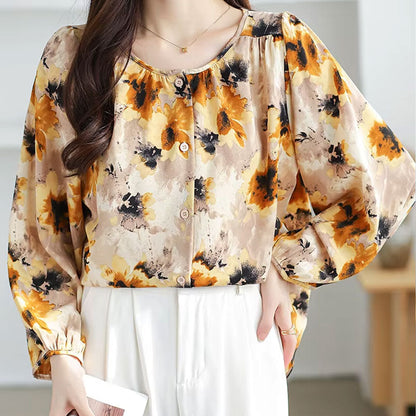 Autumnal Floral long-sleeve blouse for women | Abigail