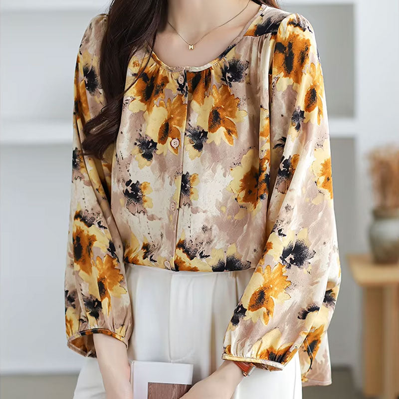Autumnal Floral long-sleeve blouse for women | Abigail