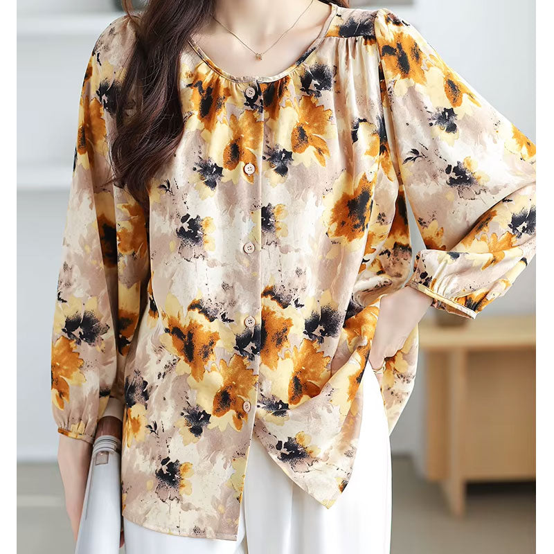Autumnal Floral long-sleeve blouse for women | Abigail