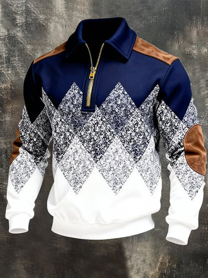 Luxurious Geometric Half Zip Sweater For Men | Renz