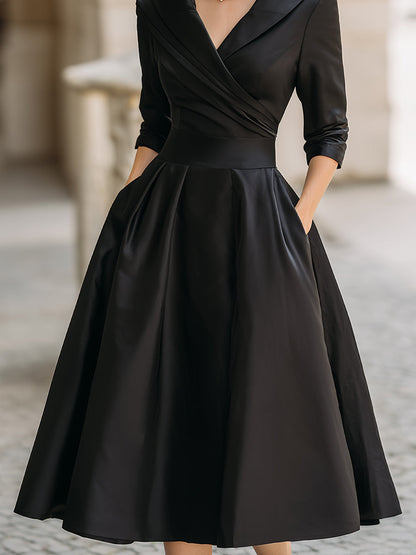 Quintessential Elegant Draped Collar Midi Dress For Women | Ange