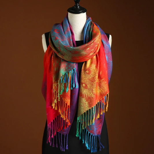 Geometric Gradient Fringe Wrap Scarf for Women | Elowen
