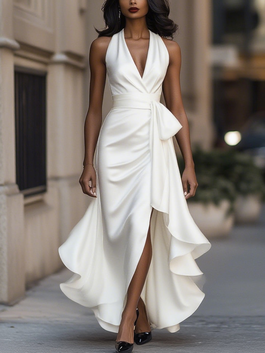 Royal Elegant Halter Neck Long Dress For Women | Sara