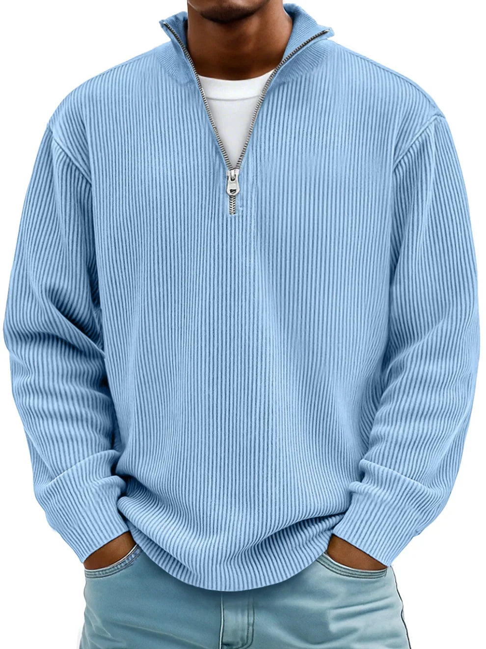 Continental Half Zip Ribbed Sweater For Men | Dario