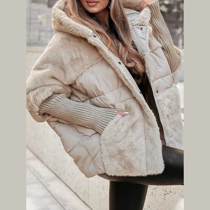 Cutting Oversized Hooded Puffer Jacket For Women | Elira