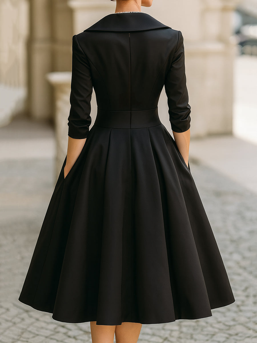 Quintessential Elegant Draped Collar Midi Dress For Women | Ange