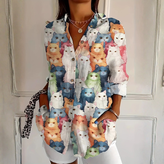 Authentic Cat print blouse with relaxed silhouette for women | Cateline