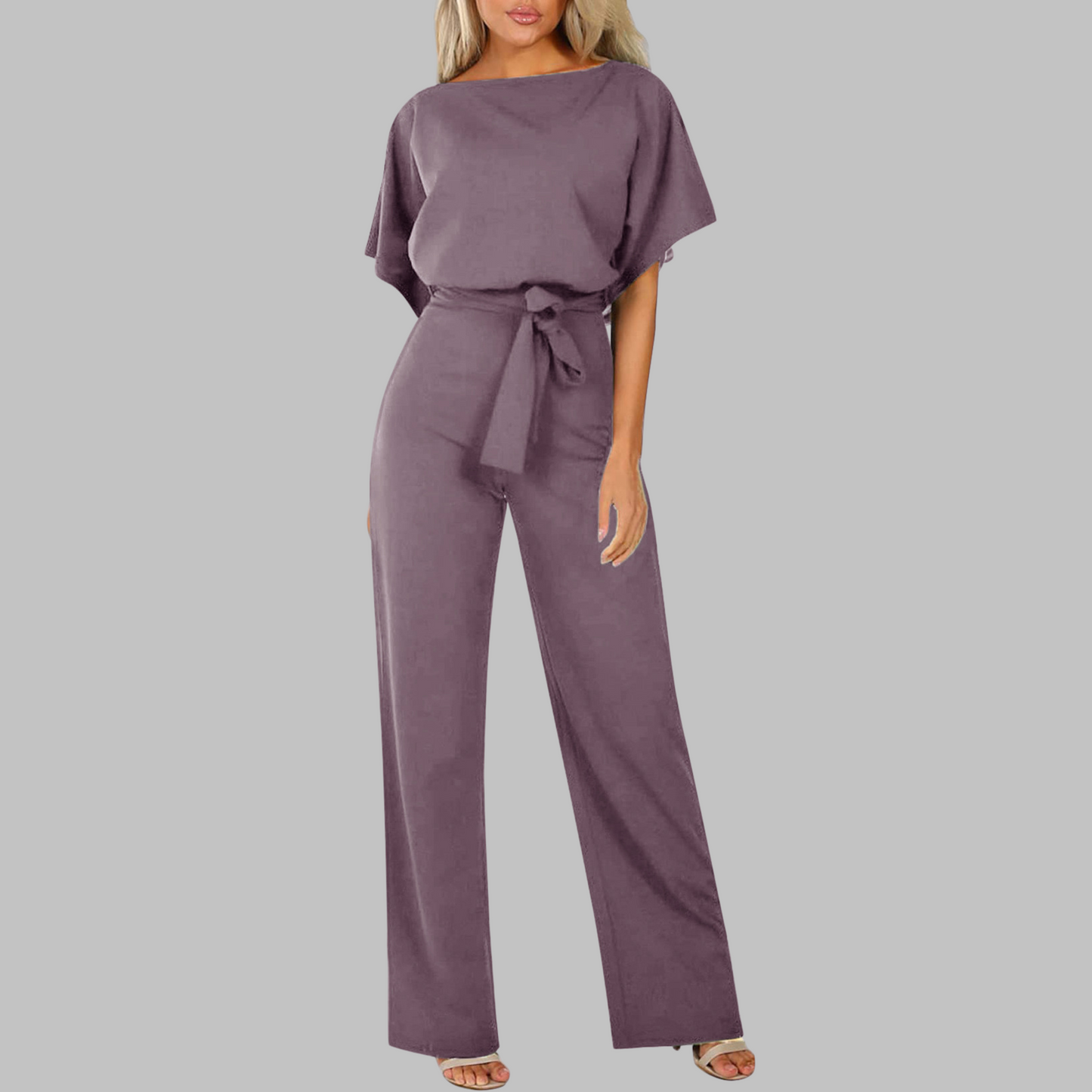 Muted Casual Tie Front Batwing Sleeve Jumpsuit For Women | Elanora