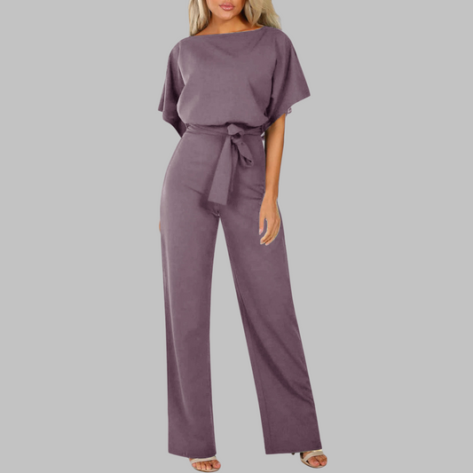 Muted Casual Tie Front Batwing Sleeve Jumpsuit For Women | Elanora
