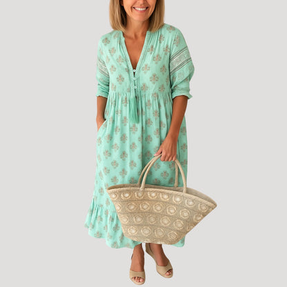 Harbor Boho midi dress with printed design for women | Liora