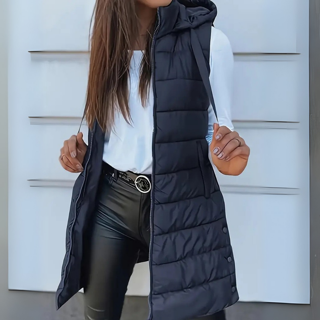 Petalled Long Quilted Hooded Gilet for Women | Arlisse