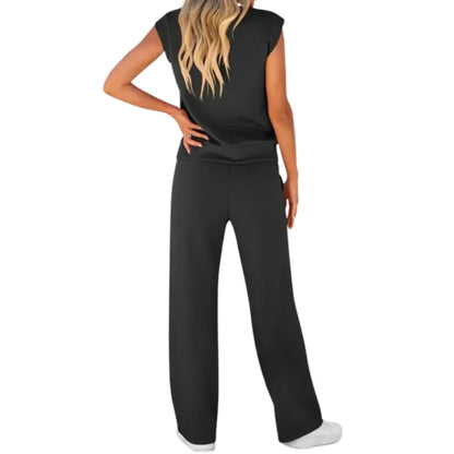 Marble Sleeveless Top And Wide Leg Trousers Set For Women | Eliana